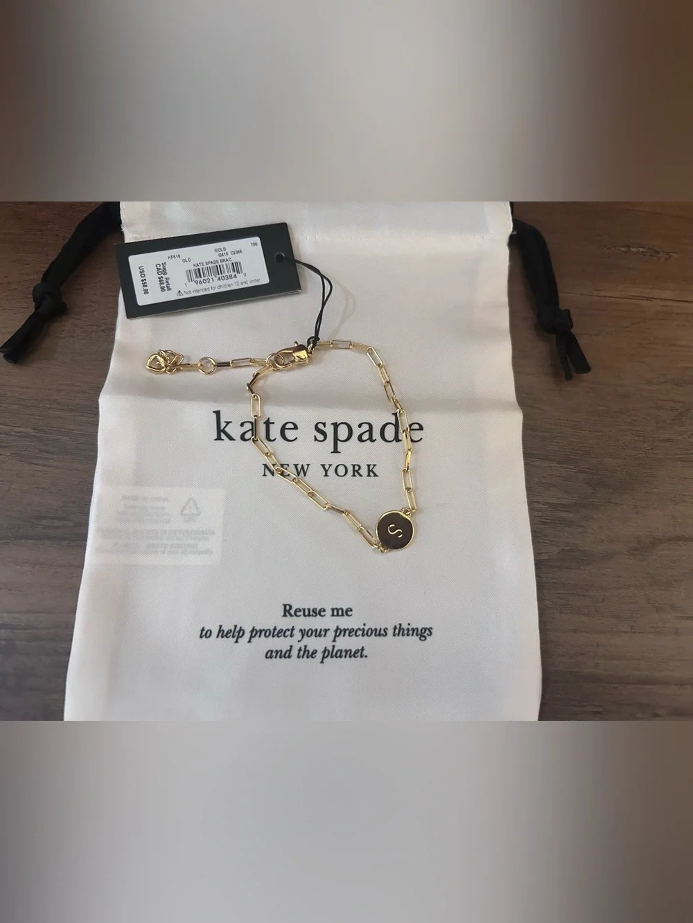 kate spade Gold Paperclip Bracelet with “S” Initial Pendant - Picture 2 of 2
